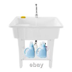 Freestanding Utility Sink Laundry Tub Wash Bowl Hot Cold Faucet Basin +Washboard