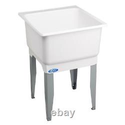 Freestanding White Laundry Garage Sink Utility Bowl Wash Tub Basin Mustee Drain