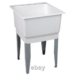 Freestanding White Laundry Garage Sink Utility Bowl Wash Tub Basin Mustee Drain