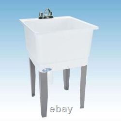 Freestanding White Laundry Garage Sink Utility Bowl Wash Tub Basin Mustee Drain