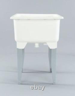 Freestanding White Laundry Garage Sink Utility Bowl Wash Tub Basin Mustee Drain