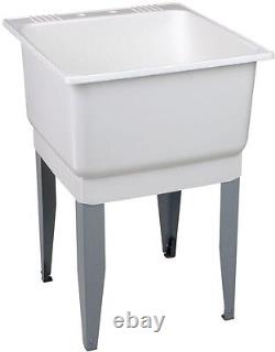 Freestanding White Laundry Room Sink Utility Bowl Wash Tub Basin Mustee Drain