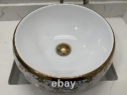 Golden Floral Ceramic Countertop Wash Basin Sink Elegant Bathroom Vanity Bowl