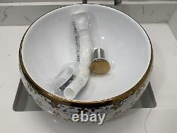 Golden Floral Ceramic Countertop Wash Basin Sink Elegant Bathroom Vanity Bowl