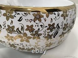 Golden Floral Ceramic Countertop Wash Basin Sink Elegant Bathroom Vanity Bowl