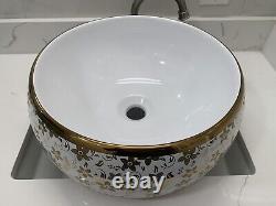 Golden Floral Ceramic Countertop Wash Basin Sink Elegant Bathroom Vanity Bowl