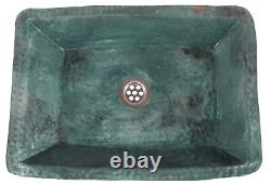 Green Patina Aged Rustic Oxidized Pure Copper Rectangle Bathroom Sink Wash Basin