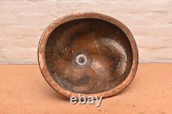 Hand Hammered Patina Rustic Pure copper sink Wash Basin Lavatory Koi Fish 18