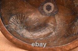 Hand Hammered Patina Rustic Pure copper sink Wash Basin Lavatory Koi Fish 18