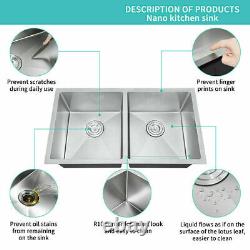 Kitchen Sink Washbasin Undermount Double Bowl Basin Stainless Steel Nano Sink