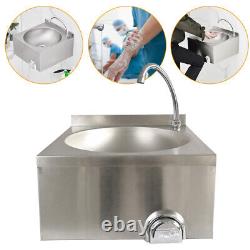 Knee-Operated Round Top Wash Basin Hand Sink With Faucet Commercial Wall Mounted
