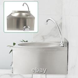 Knee-Operated Round Top Wash Basin Hand Sink With Faucet Commercial Wall Mounted