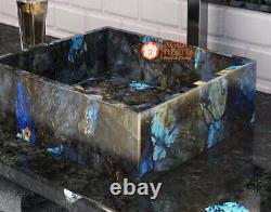 Labradorite Stone Blue Marble Wash Basin Sink Handmade Bathroom Vanity Decor