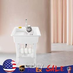 Large Freestanding Twin Laundry Garage Sink Utility Bowl Wash Tub Basin WithFaucet