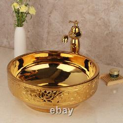 MT Gold Cerami Wash Basin Sink Bowl Brass Vanity Lavatory Mixer Faucet