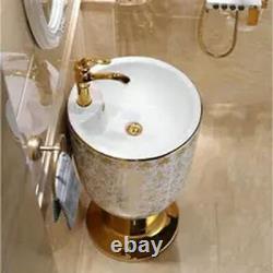 Mosaic Design Cup Wash Basin Round Pedestal Ceramic Bathroom Sink with Stand 1Pc