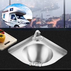 NEW Boat Caravan RV Triangular Sink Wash Basin with Faucet 304 Stainless Steel