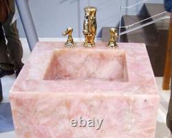 Natural Rose Quartz Agate SquareShape Sink Wash Basin Counter Top Kitchen Vessel