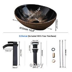 Oval Bathroom Sink Ceramic Washing Basin Black Waterfall Mixer Deck Mounted Taps