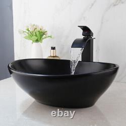 Oval Bathroom Vessel Sink Ceramic Washing Basin Bowl Waterfall Faucet Mixer Taps