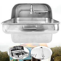 RV Camper Caravan Folding Sink Stainless Steel Trailer Hand Wash Basin+ Faucet