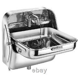 RV Camper Caravan Folding Sink Stainless Steel Trailer Hand Wash Basin+ Faucet