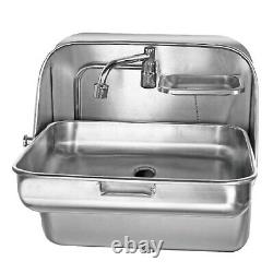 RV Camper Caravan Folding Sink Stainless Steel Trailer Hand Wash Basin+ Faucet