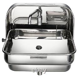 RV Camper Caravan Folding Sink Stainless Steel Trailer Hand Wash Basin+ Faucet