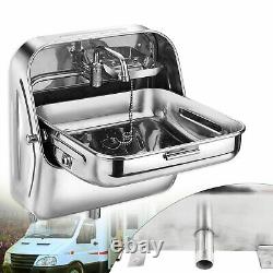 RV Camper Caravan Folding Sink Stainless Steel Trailer Hand Wash Basin+ Faucet