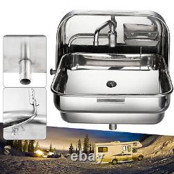 RV Camper Caravan Folding Sink Stainless Steel Trailer Hand Wash Basin+ Faucet