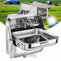 RV Camper Caravan Folding Sink Stainless Steel Trailer Hand Wash Basin+ Faucet