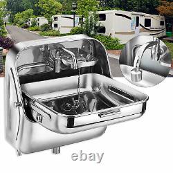 RV Camper Caravan Folding Sink Stainless Steel Trailer Hand Wash Basin+ Faucet