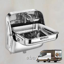 RV Camper Caravan Folding Sink Stainless Steel Trailer Hand Wash Basin+ Faucet