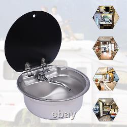 RV Camper Sink 304 StainlessSteel Caravan Trailer Hand Wash Basin withFaucet & Lid