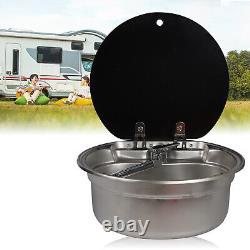 RV Caravan Camper 304 Stainless Steel Hand Wash Basin Kitchen Sink with Lid Faucet