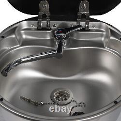 RV Caravan Camper 304 Stainless Steel Hand Wash Basin Kitchen Sink with Lid Faucet