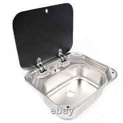 RV Caravan Camper Basin Sink Stainless Steel Hand Wash Basin Sink With Lid &Faucet