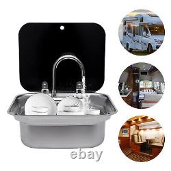 RV Caravan Camper Boat Stainless Steel Hand Wash Basin Kitchen Sink + Lid Faucet