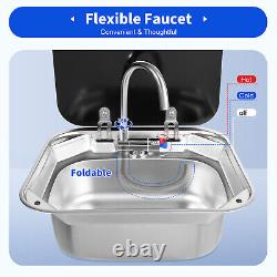 RV Caravan Camper Boat Stainless Steel Hand Wash Basin Kitchen Sink + Lid Faucet