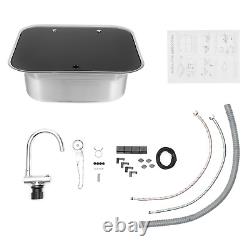 RV Caravan Camper Boat Stainless Steel Hand Wash Basin Kitchen Sink + Lid Faucet