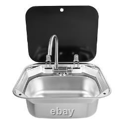 RV Caravan Camper Boat Stainless Steel Hand Wash Basin Kitchen Sink + Lid Faucet