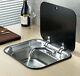 Rv Caravan Camper Hand Wash Basin Kitchen Sink With Lid+faucet Kit Stainless Steel