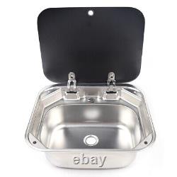 RV Caravan Camper Kitchen Hand Wash Basin Sink Stainless Steel with Lid+Faucet Kit