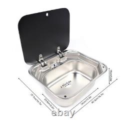 RV Caravan Camper Sink Hand Wash Basin Stainless Steel With Glass Lid & Faucet