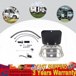 RV Caravan Camper Sink Stainless Steel Hand Wash Basin & Glass Lid & Faucet