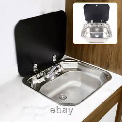 RV Caravan Camper Sink Stainless Steel Hand Wash Basin & Glass Lid & Faucet