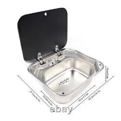 RV Caravan Camper Sink Stainless Steel Hand Wash Basin & Glass Lid & Faucet