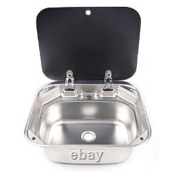 RV Caravan Camper Sink Stainless Steel Hand Wash Basin & Glass Lid & Faucet