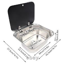 RV Caravan Camper Sink Stainless Steel Hand Wash Basin & Glass Lid & Faucet