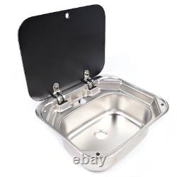 RV Caravan Camper Sink Stainless Steel Hand Wash Basin & Glass Lid & Faucet
